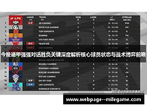 今晚德甲强强对话胜负关键深度解析核心球员状态与战术博弈前瞻